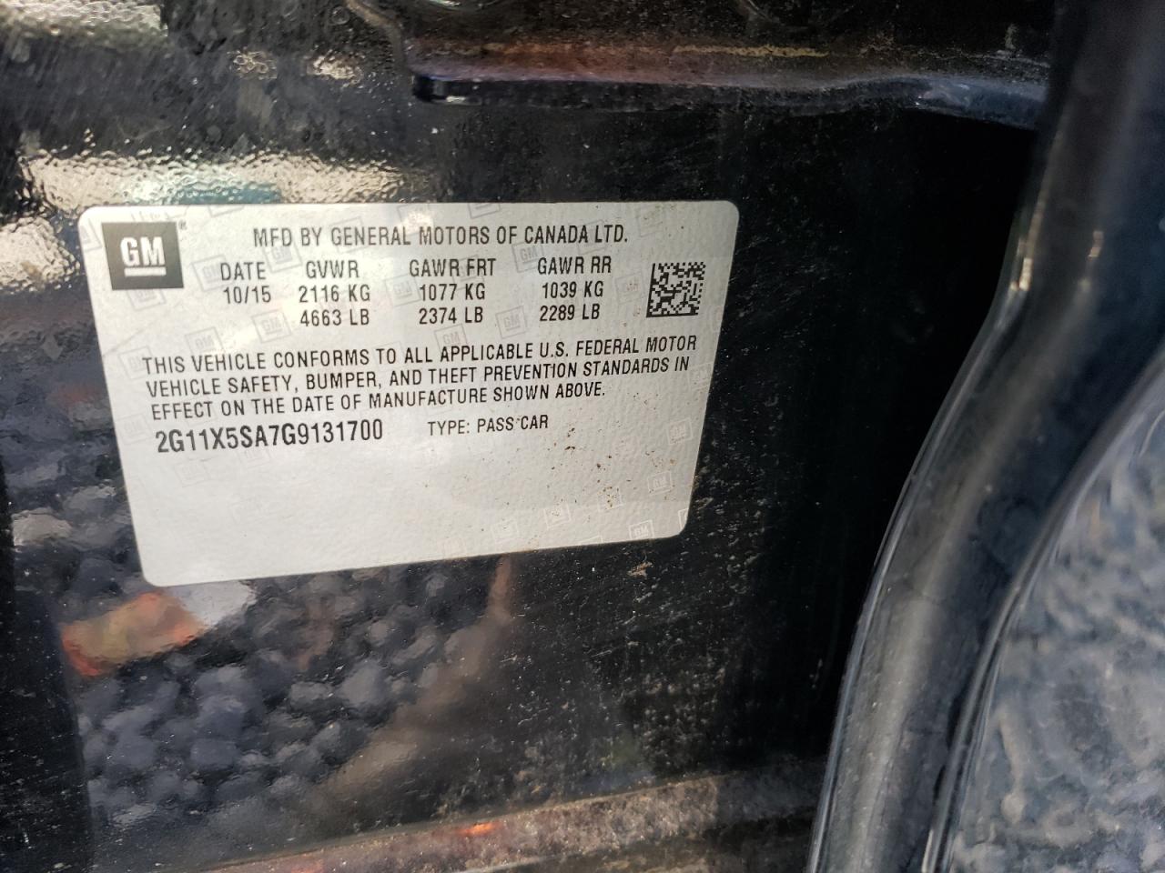 Photo 10 from auction – 2016 CHEVROLET IMPALA LS with VIN 2G11X5SA7G9131700