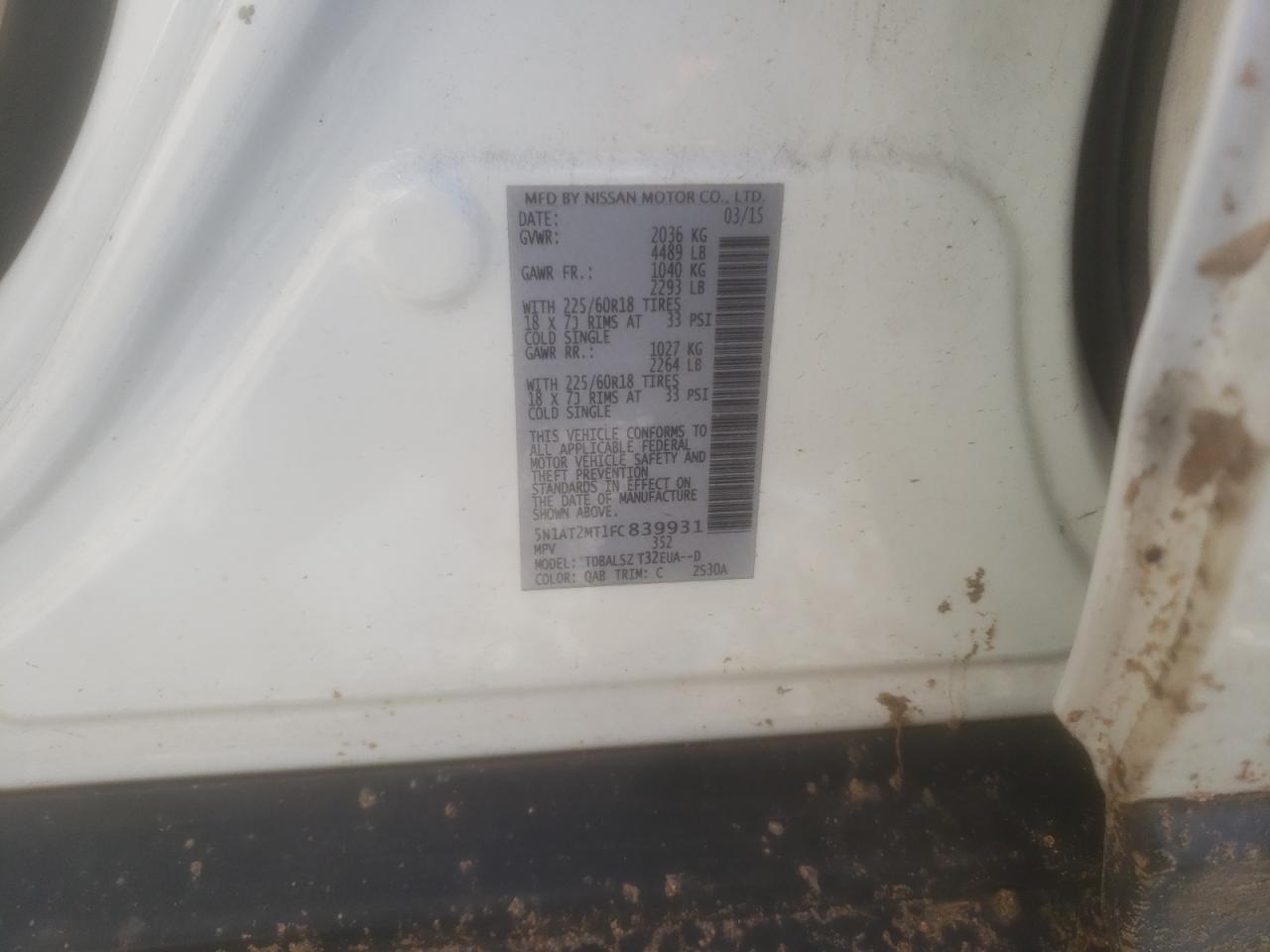 Photo 10 from auction – 2015 NISSAN ROGUE S with VIN 5N1AT2MT1FC839931