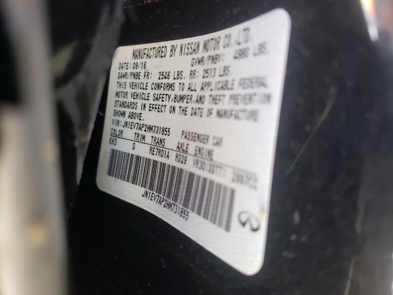 Photo 10 from auction – 2017 INFINITI Q50 with VIN JN1EV7AP2HM731855