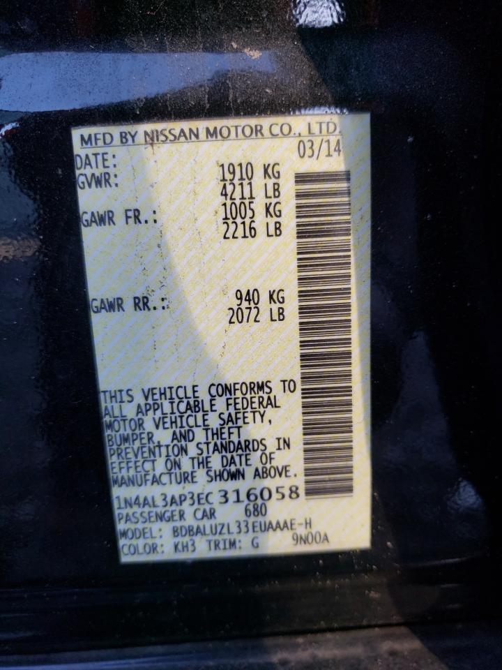 Photo 10 from auction – 2014 NISSAN ALTIMA 2.5 with VIN 1N4AL3AP3EC316058