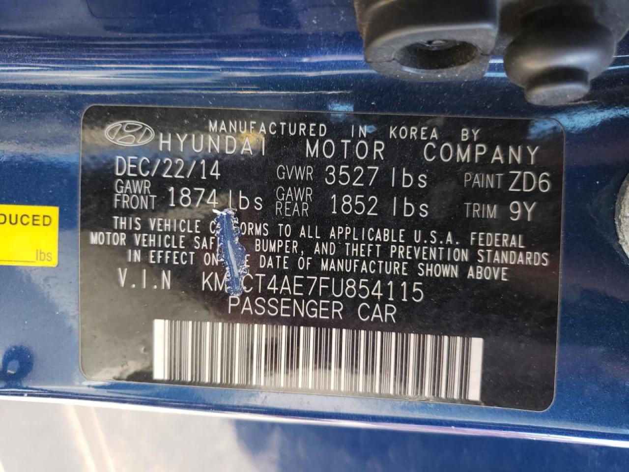 Photo 10 from auction – 2015 HYUNDAI ACCENT GLS with VIN KMHCT4AE7FU854115