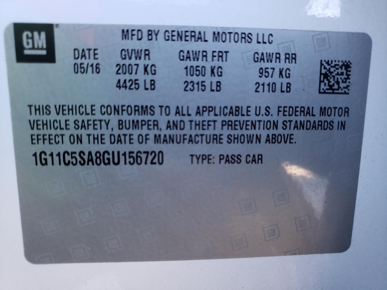 Photo 10 from auction – 2016 CHEVROLET MALIBU LIM with VIN 1G11C5SA8GU156720