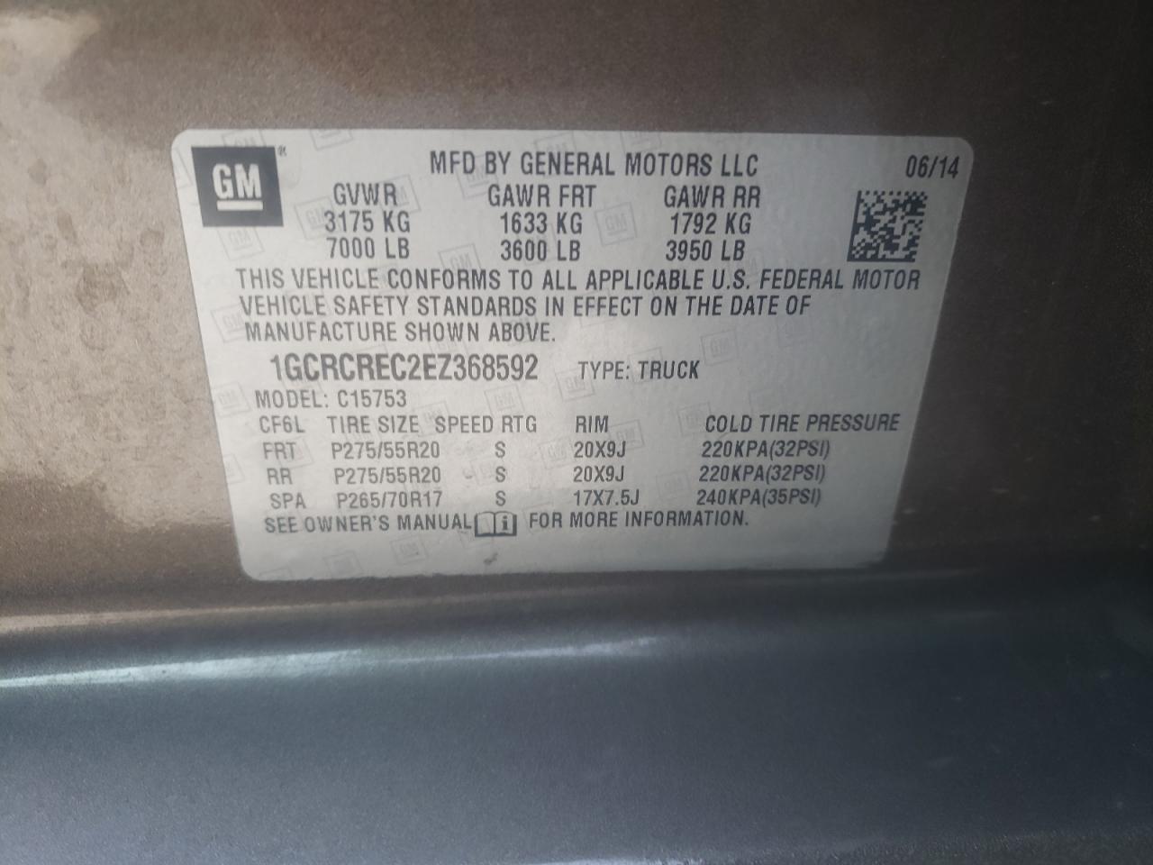 Photo 10 from auction – 2014 CHEVROLET SILVERADO with VIN 1GCRCREC2EZ368592