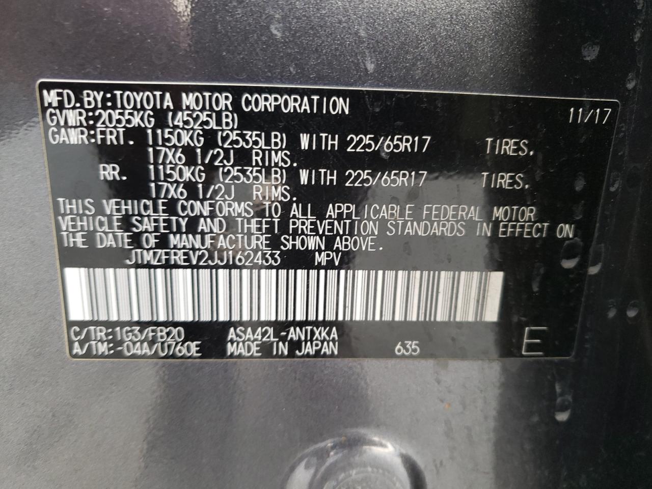 Photo 10 from auction – 2018 TOYOTA RAV4 LE with VIN JTMZFREV2JJ162433
