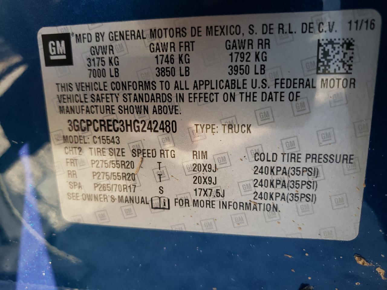Photo 10 from auction – 2017 CHEVROLET SILVERADO with VIN 3GCPCREC3HG242480