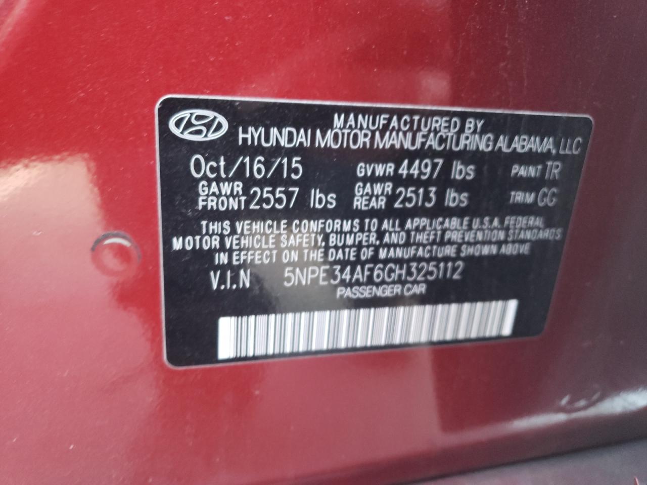 Photo 10 from auction – 2016 HYUNDAI SONATA SPO with VIN 5NPE34AF6GH325112