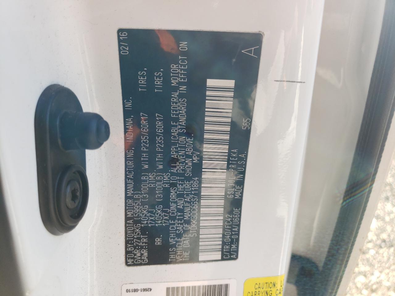 Photo 10 from auction – 2016 TOYOTA SIENNA LE with VIN 5TDKK3DC6GS711864