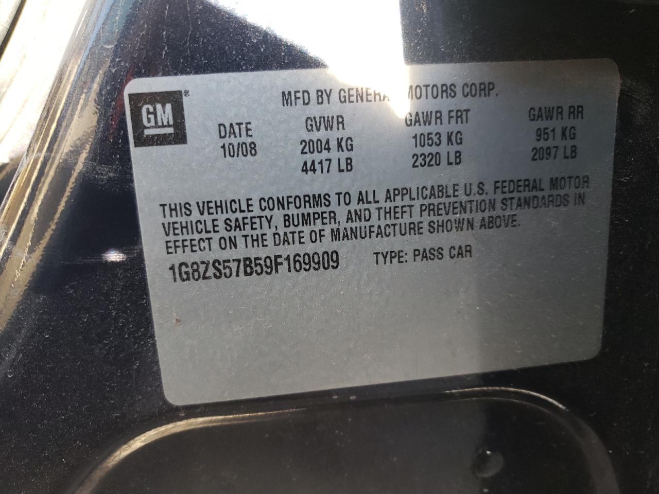 Photo 11 from auction – 2009 SATURN AURA XE with VIN 1G8ZS57B59F169909