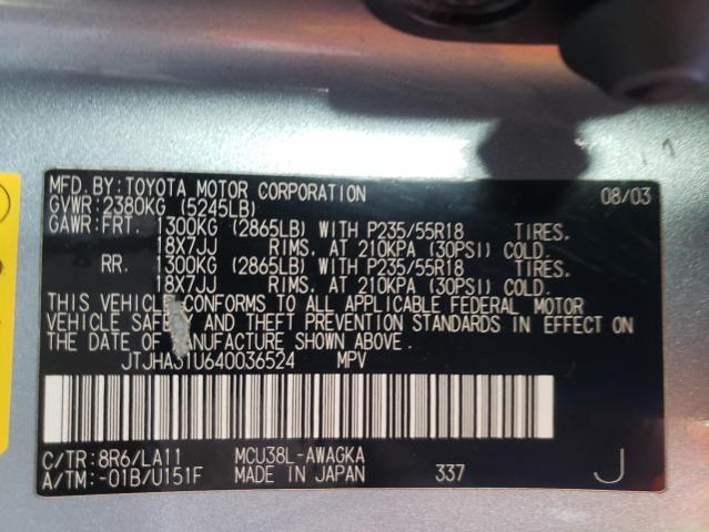 Photo 10 from auction – 2004 LEXUS RX 330 with VIN JTJHA31U640036524