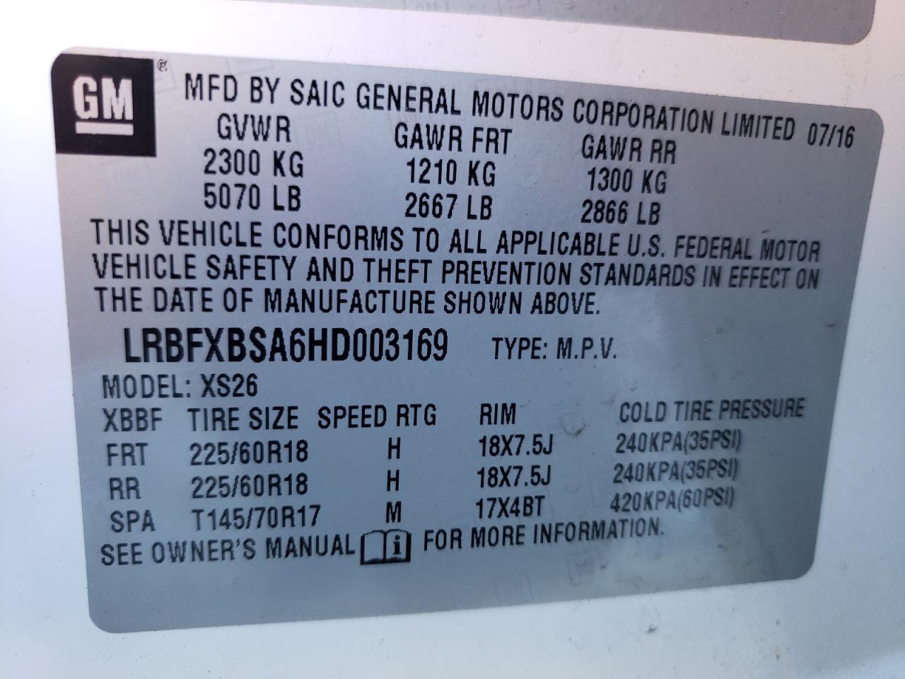 Photo 10 from auction – 2017 BUICK ENVISION E with VIN LRBFXBSA6HD003169