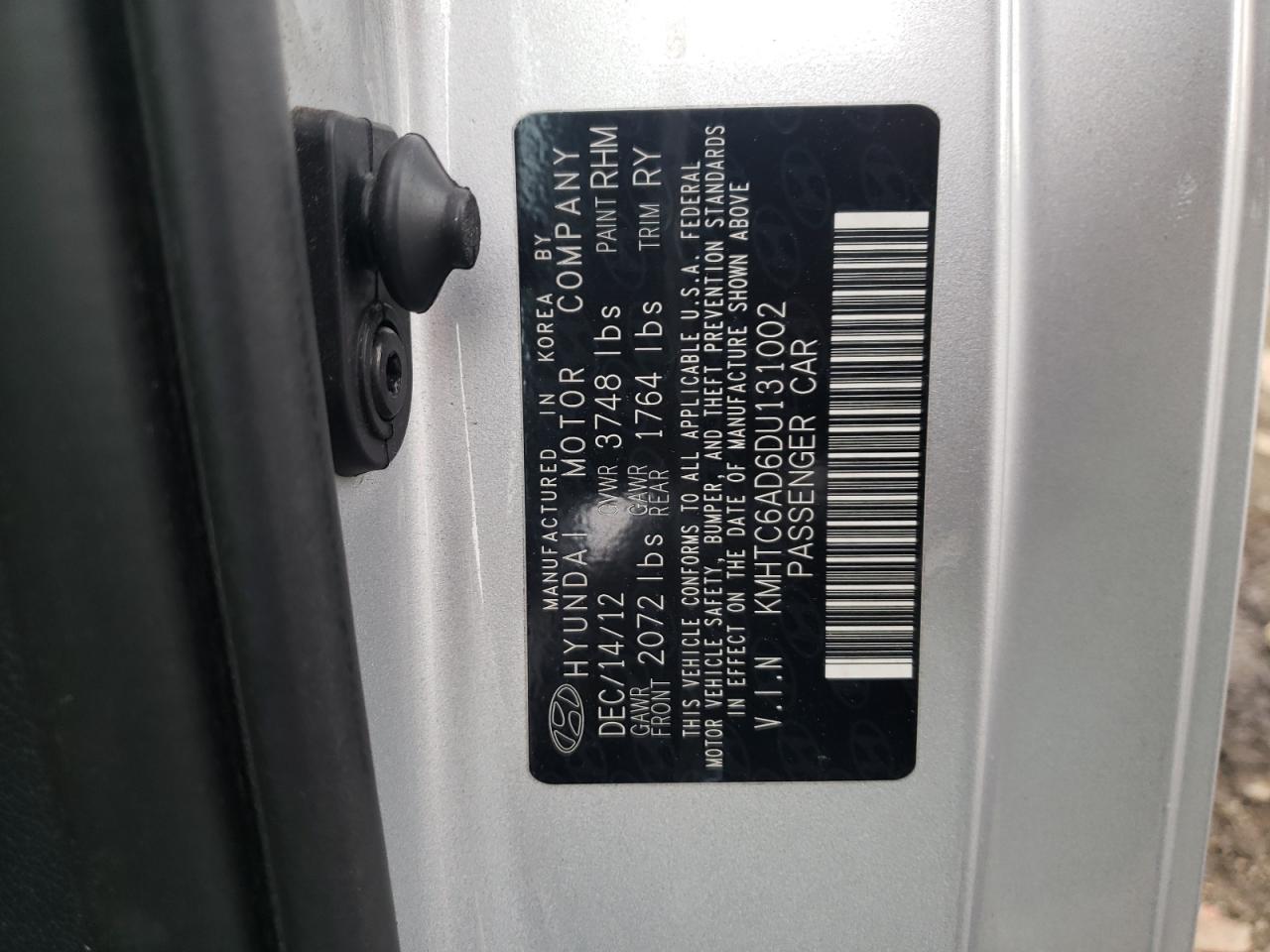 Photo 10 from auction – 2013 HYUNDAI VELOSTER with VIN KMHTC6AD6DU131002