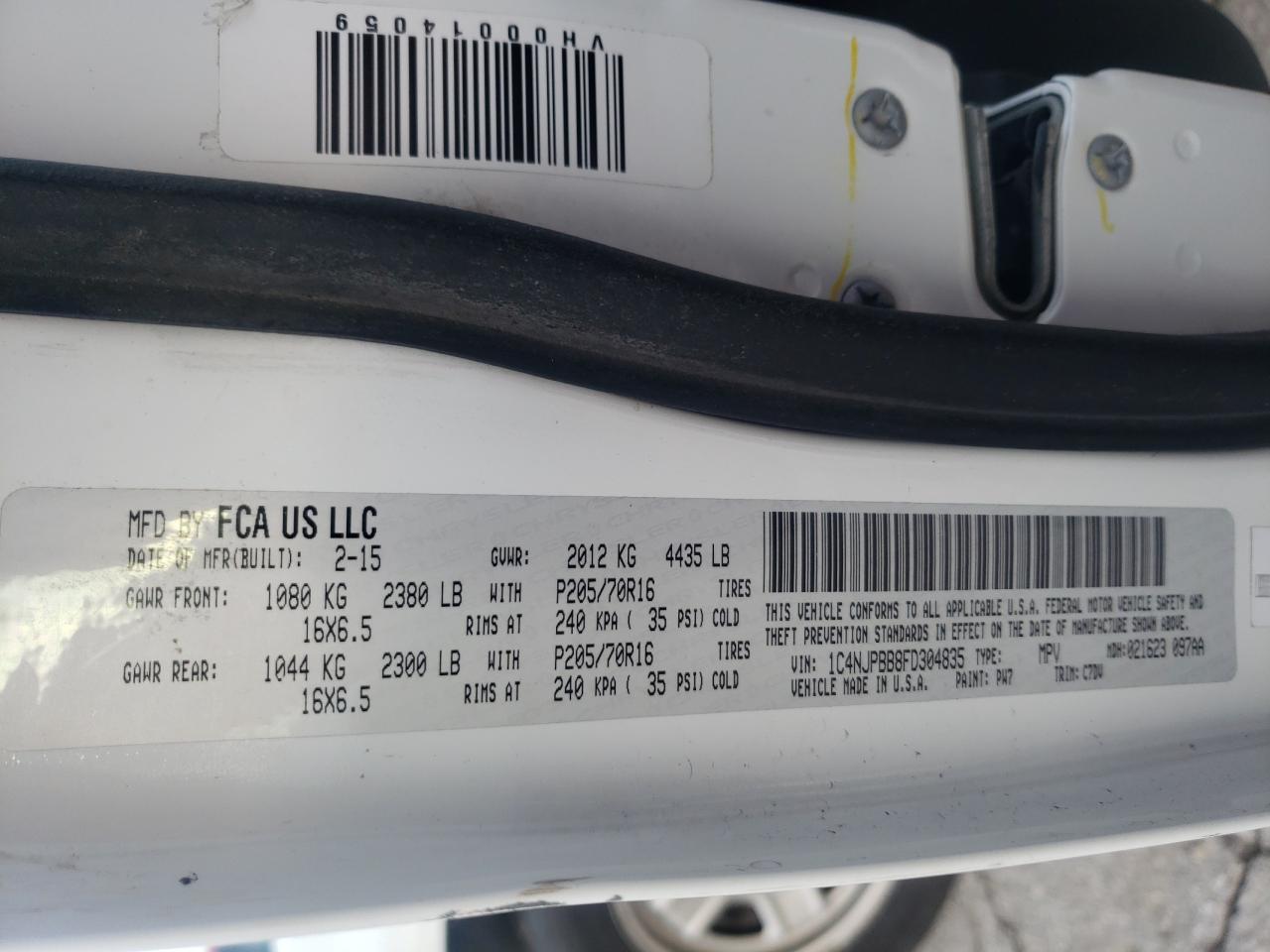 Photo 10 from auction – 2015 JEEP PATRIOT SP with VIN 1C4NJPBB8FD304835