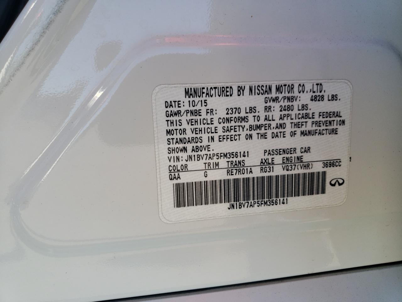 Photo 10 from auction – 2015 INFINITI Q50 BASE with VIN JN1BV7AP5FM356141