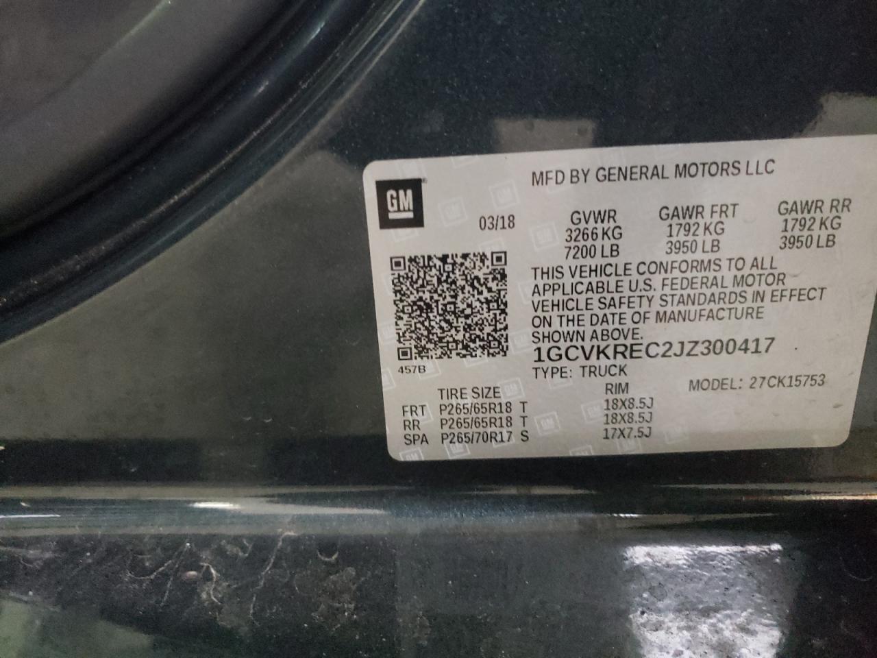 Photo 10 from auction – 2018 CHEVROLET SILVERADO with VIN 1GCVKREC2JZ300417