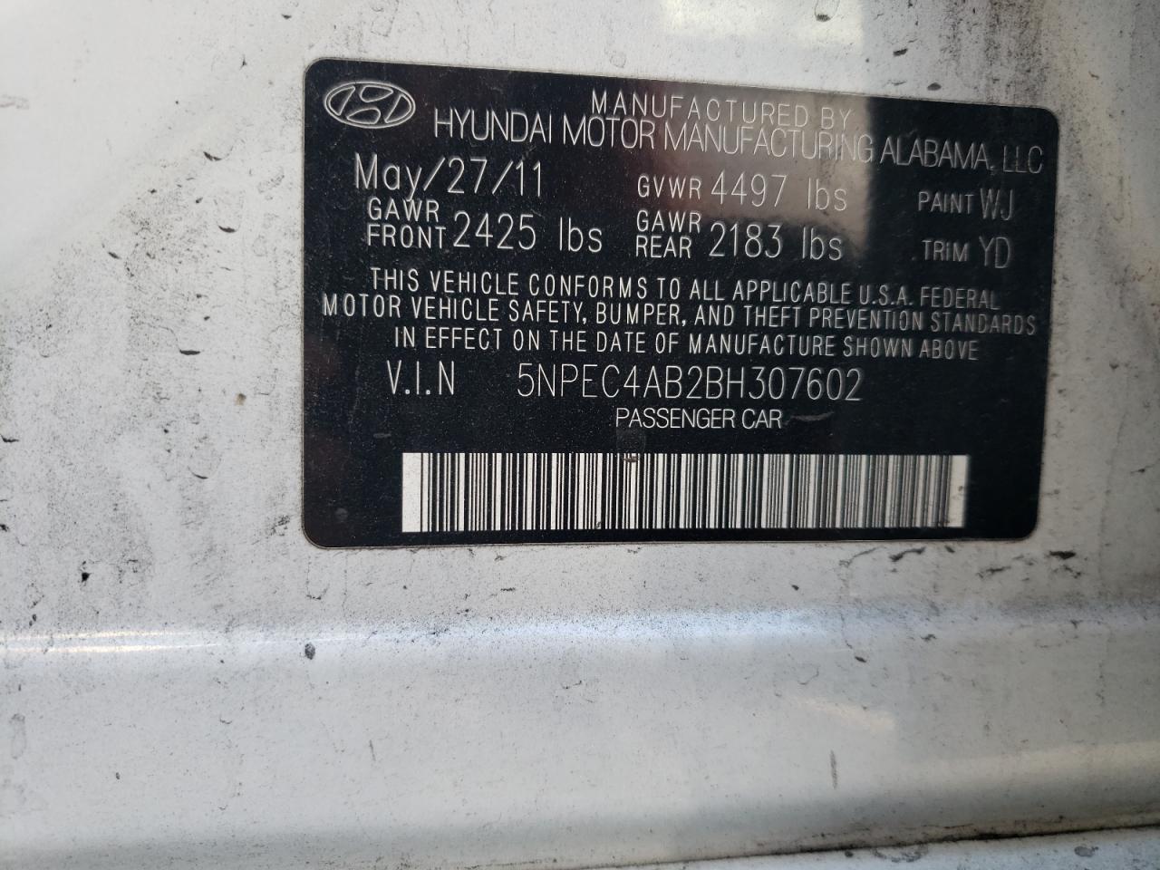 Foto 10 de la subasta – 2011 HYUNDAI SONATA SE con VIN 5NPEC4AB2BH307602