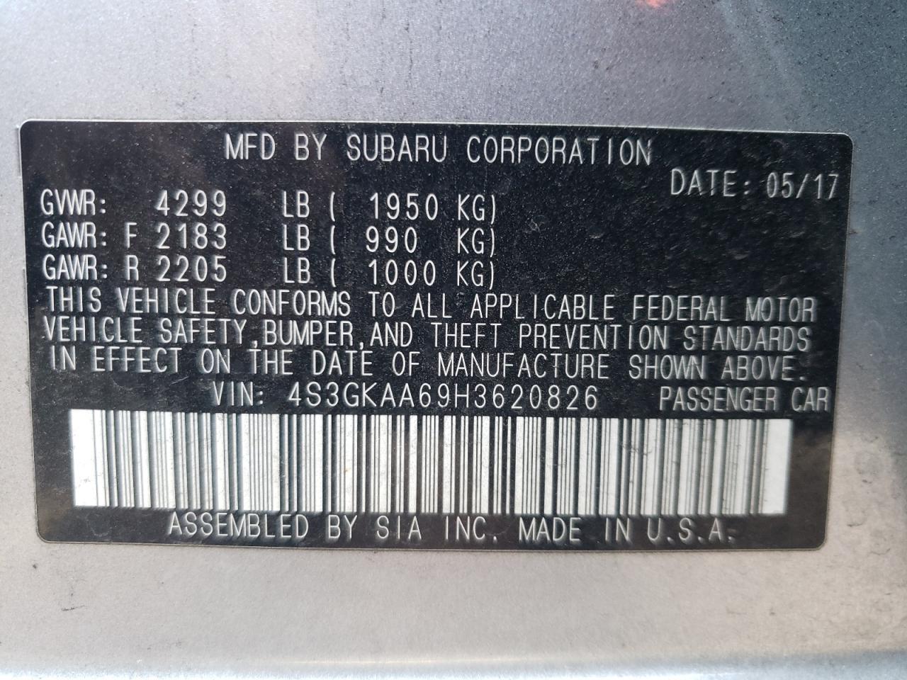 Photo 10 from auction – 2017 SUBARU IMPREZA with VIN 4S3GKAA69H3620826