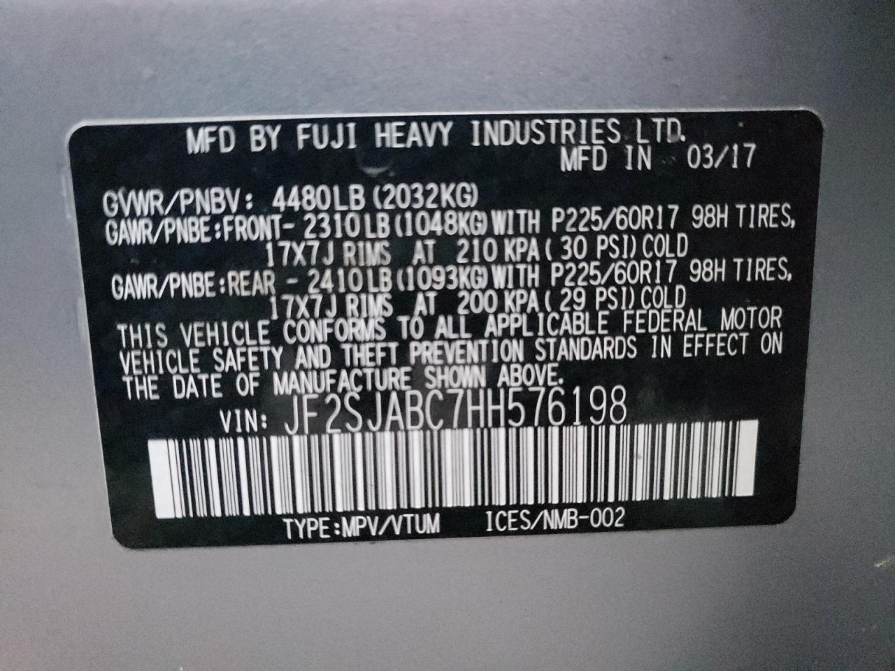 Zdjęcie 10 z aukcji – 2017 SUBARU FORESTER 2 z VIN JF2SJABC7HH576198