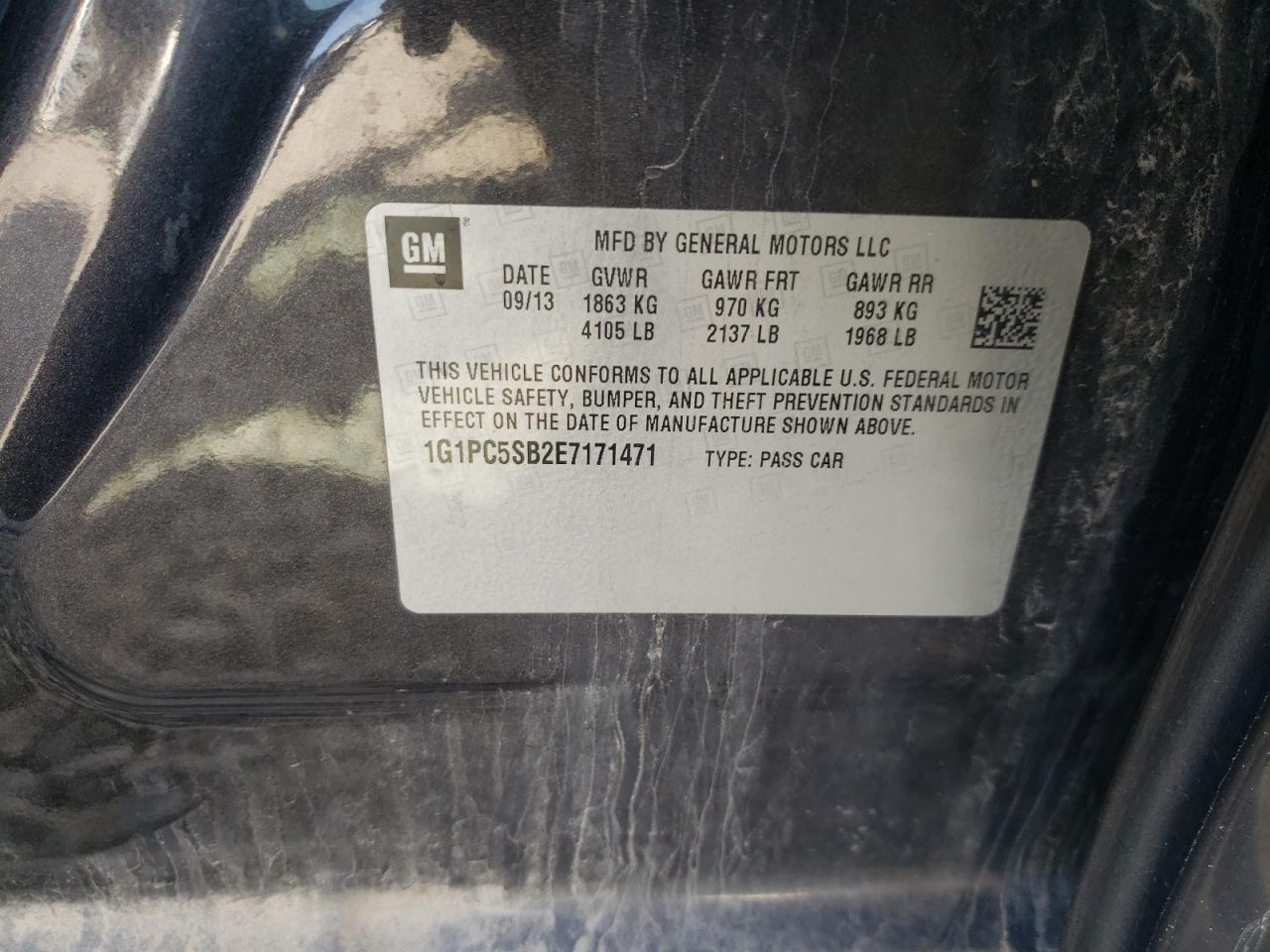 Photo 10 from auction – 2014 CHEVROLET CRUZE LT with VIN 1G1PC5SB2E7171471