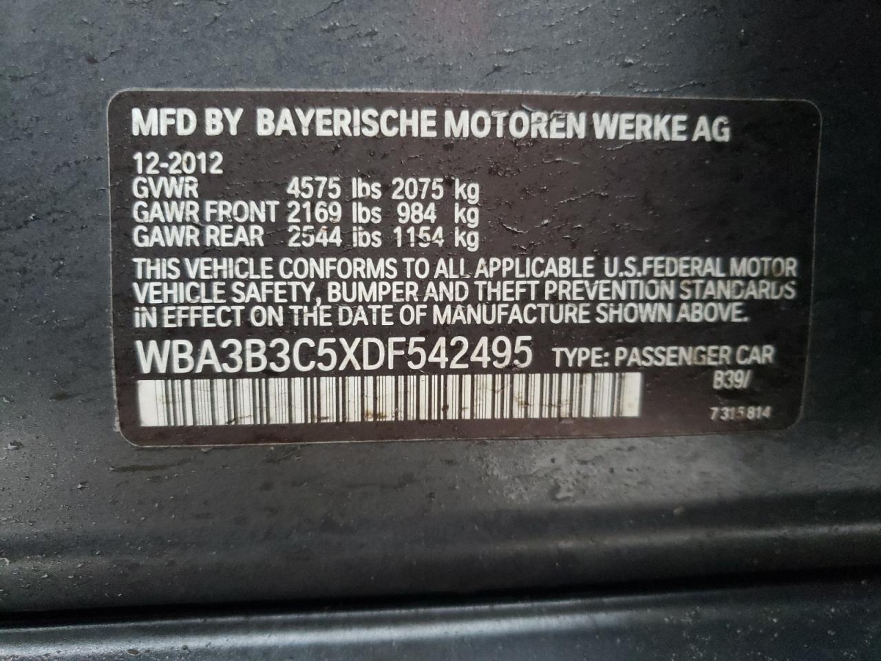 Photo 10 from auction – 2013 BMW 328 XI with VIN WBA3B3C5XDF542495