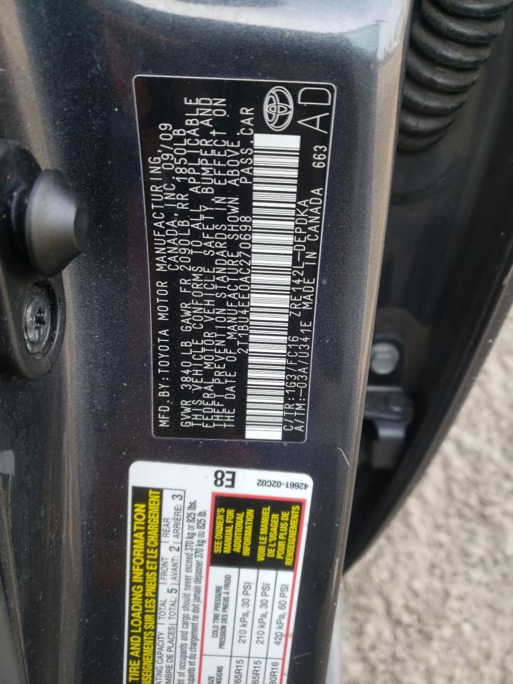 Photo 10 from auction – 2010 TOYOTA COROLLA BA with VIN 2T1BU4EE0AC270698