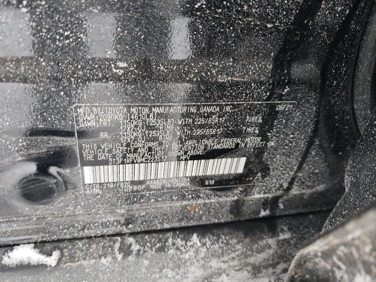 Photo 10 from auction – 2021 TOYOTA RAV4 LE with VIN 2T3F1RFV8MC223517