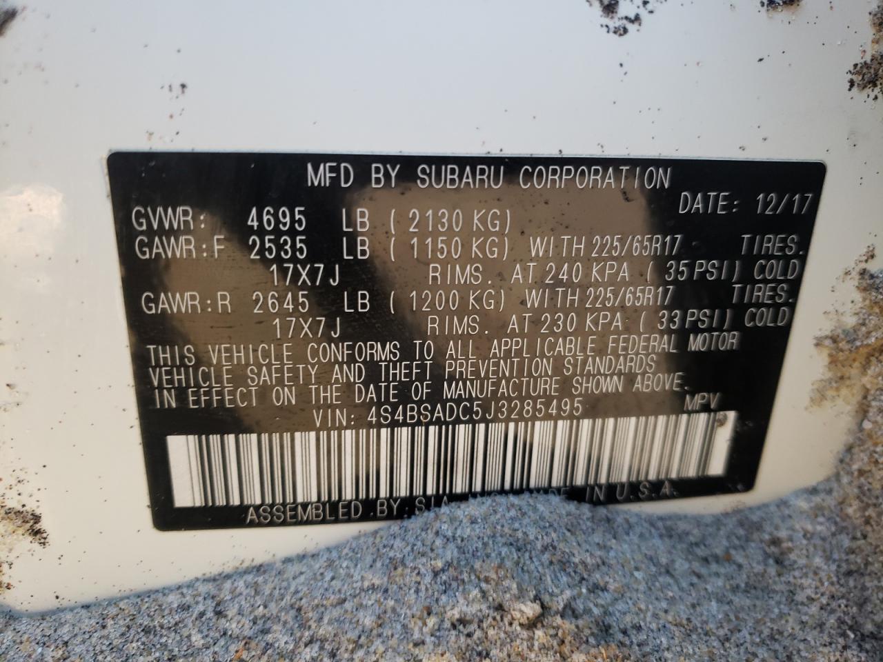 Photo 10 from auction – 2018 SUBARU OUTBACK 2. with VIN 4S4BSADC5J3285495