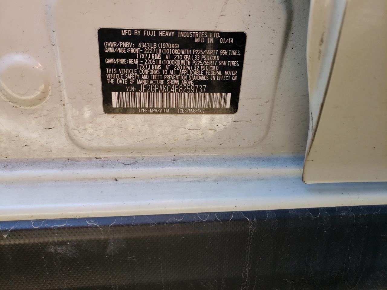 Photo 10 from auction – 2014 SUBARU XV CROSSTR with VIN JF2GPAKC4E8259737