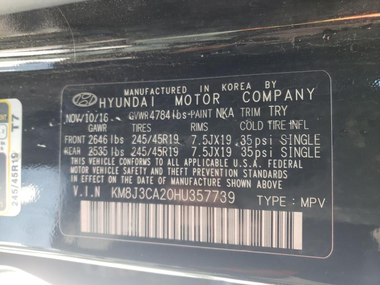 Photo 10 from auction – 2017 HYUNDAI TUCSON LIM with VIN KM8J3CA20HU357739