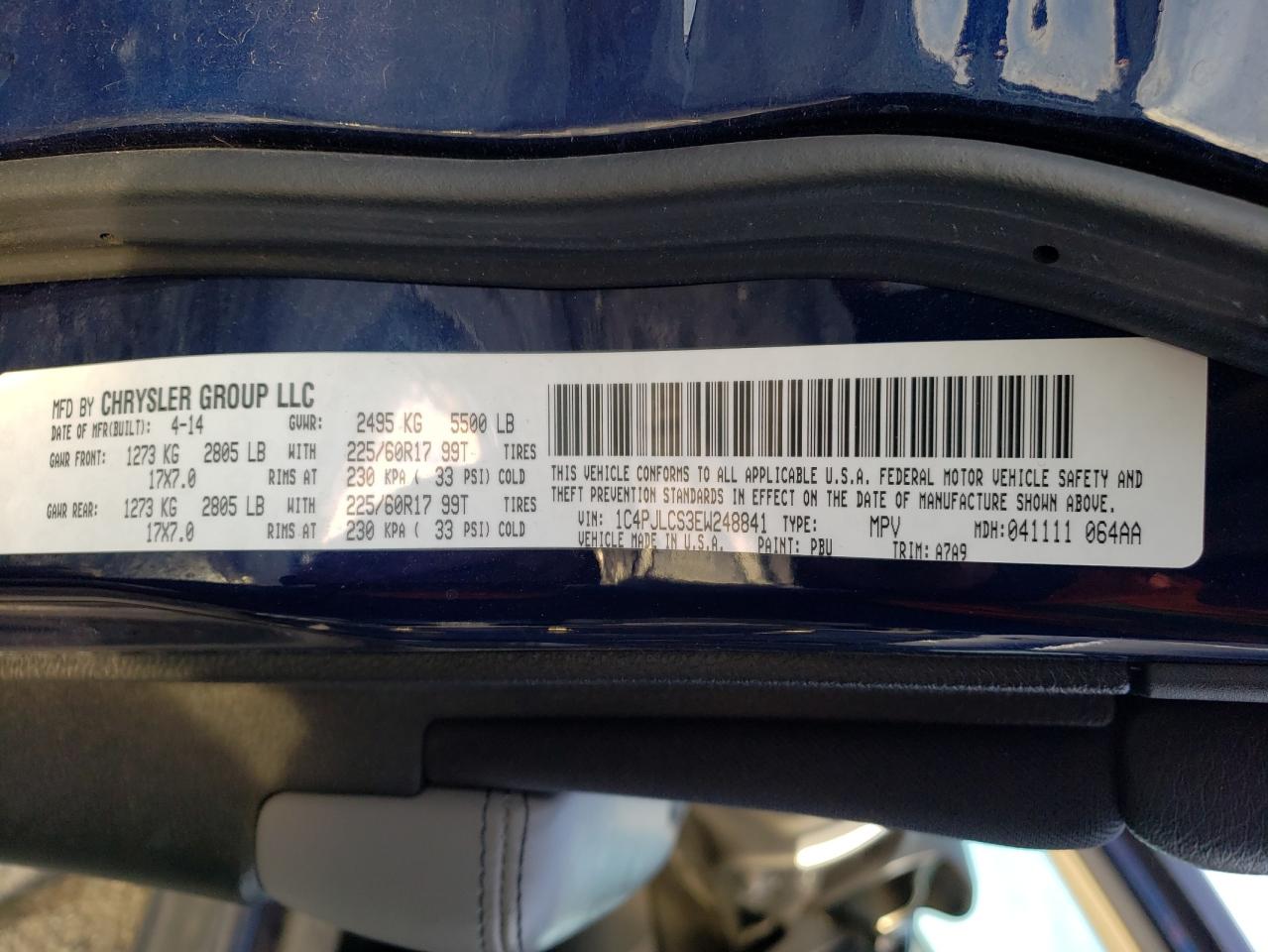 Photo 10 from auction – 2014 JEEP CHEROKEE L with VIN 1C4PJLCS3EW248841