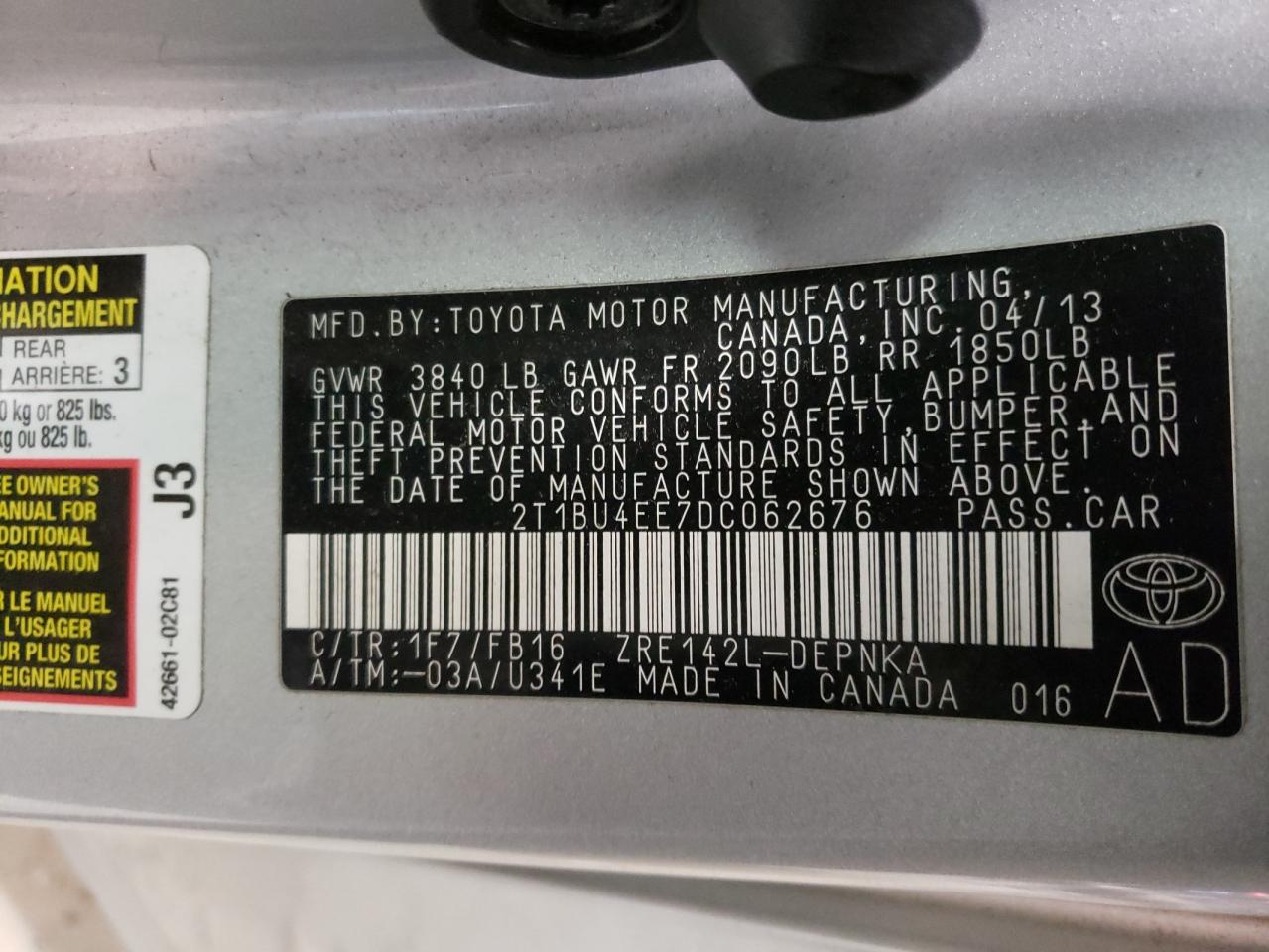 Photo 10 from auction – 2013 TOYOTA COROLLA BA with VIN 2T1BU4EE7DC062676