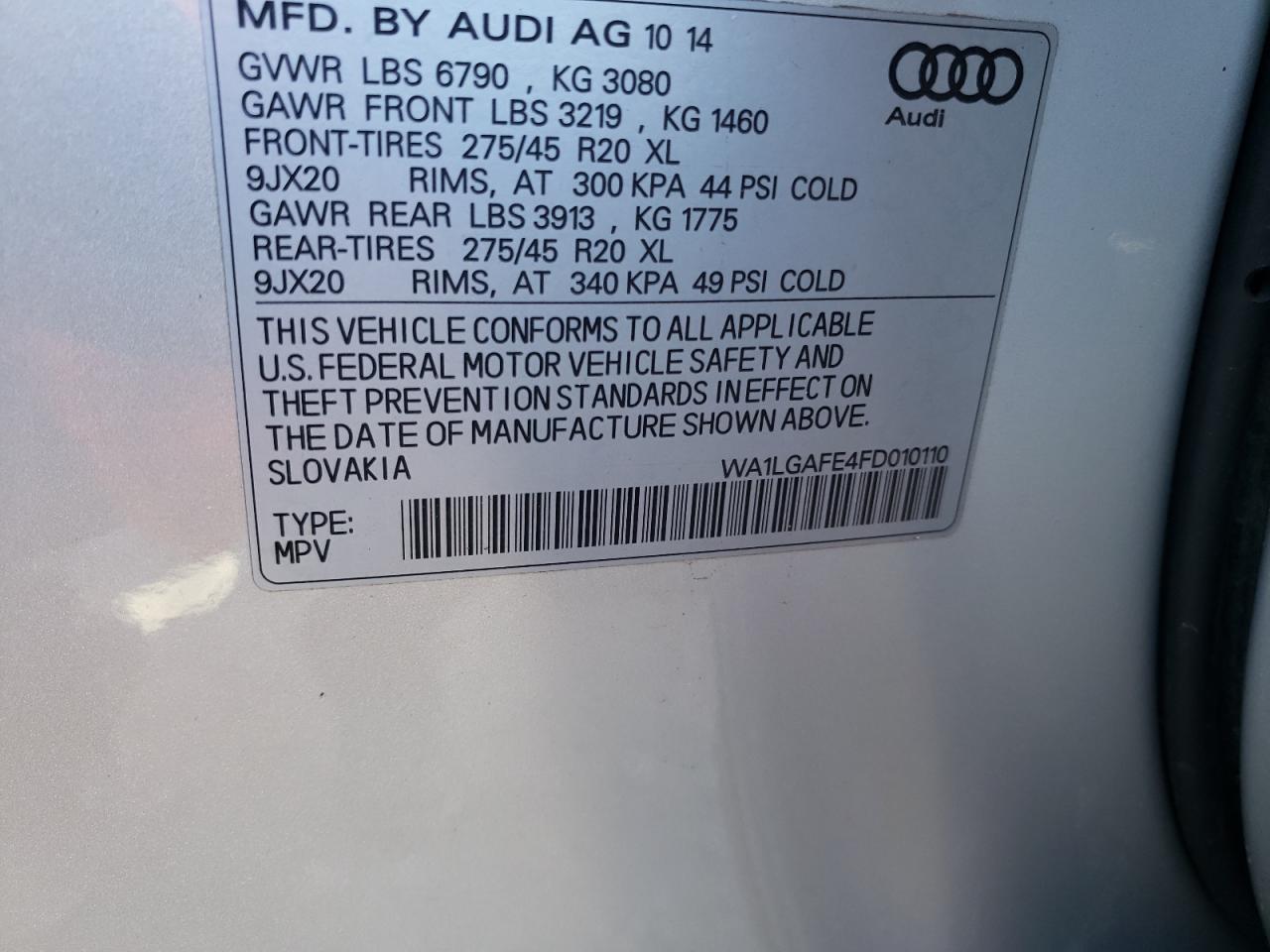 Photo 10 from auction – 2015 AUDI Q7 PREMIUM with VIN WA1LGAFE4FD010110