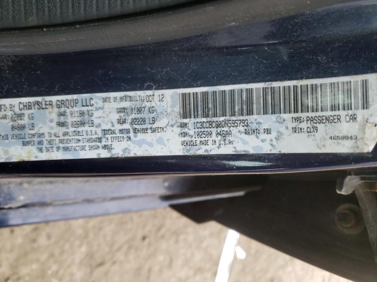 Photo 10 from auction – 2013 CHRYSLER 200 LIMITE with VIN 1C3CCBCG0DN595793