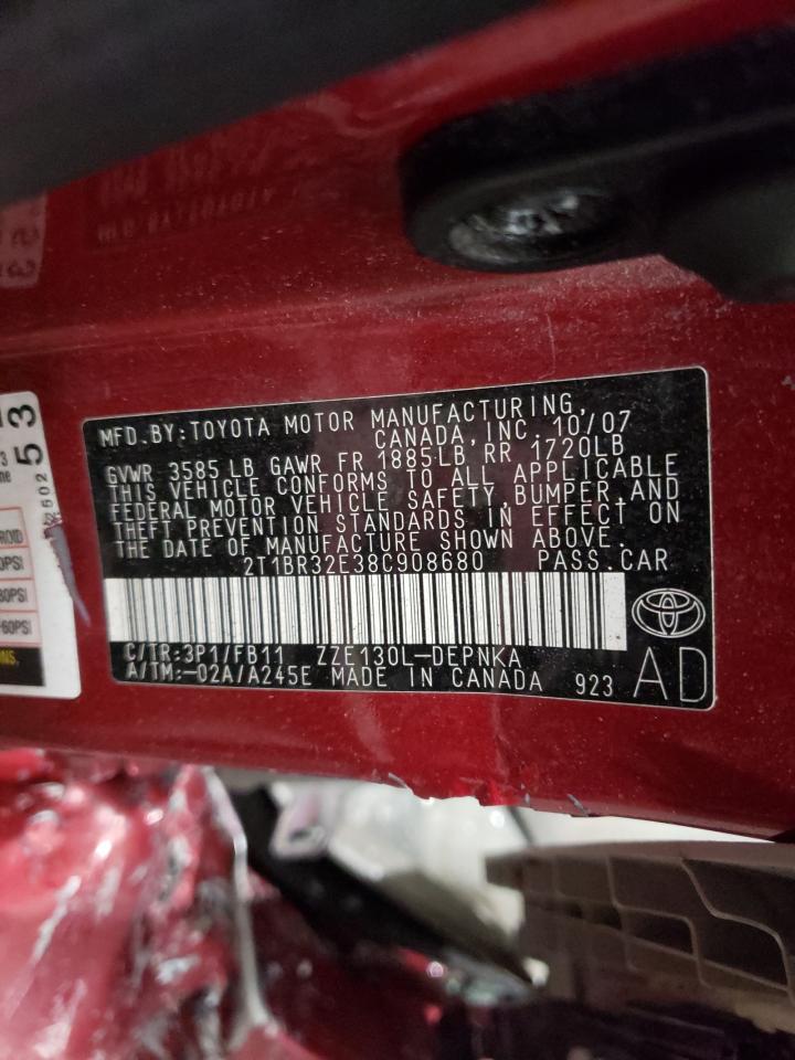 Foto 10 de la subasta – 2008 TOYOTA COROLLA CE con VIN 2T1BR32E38C908680