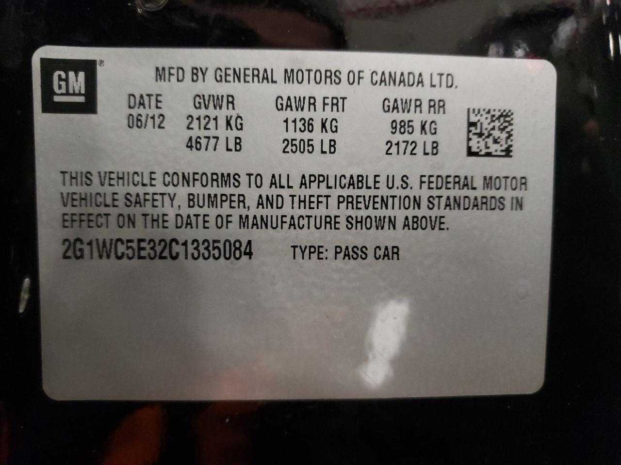 Photo 10 from auction – 2012 CHEVROLET IMPALA LTZ with VIN 2G1WC5E32C1335084