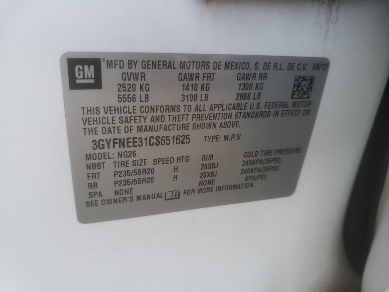 Photo 10 from auction – 2012 CADILLAC SRX PERFOR with VIN 3GYFNEE31CS651625