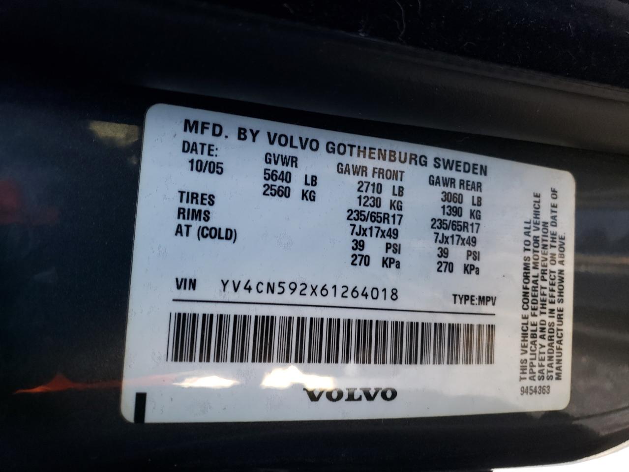 Photo 10 from auction – 2006 VOLVO XC90 with VIN YV4CN592X61264018