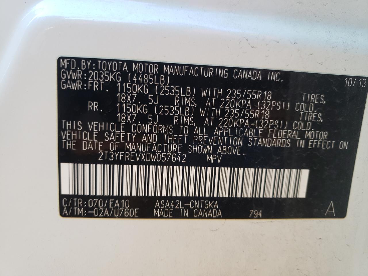 Photo 10 from auction – 2013 TOYOTA RAV4 LIMIT with VIN 2T3YFREVXDW057642