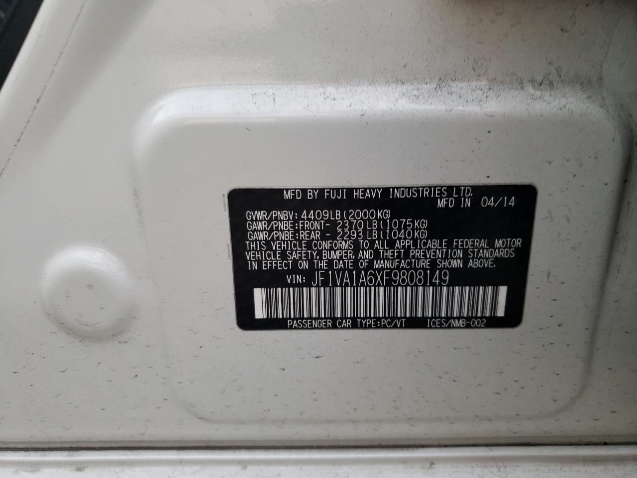 صورة رقم 10 من المزاد - 2015 SUBARU WRX مع VIN JF1VA1A6XF9808149
