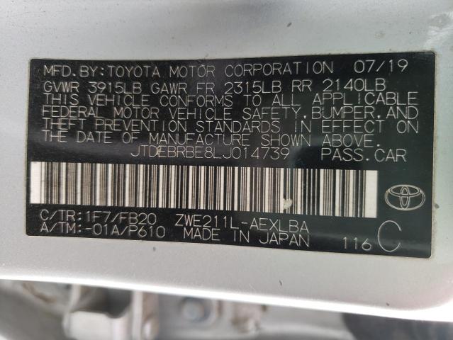 Photo 10 from auction – 2020 TOYOTA COROLLA LE with VIN JTDEBRBE8LJ014739