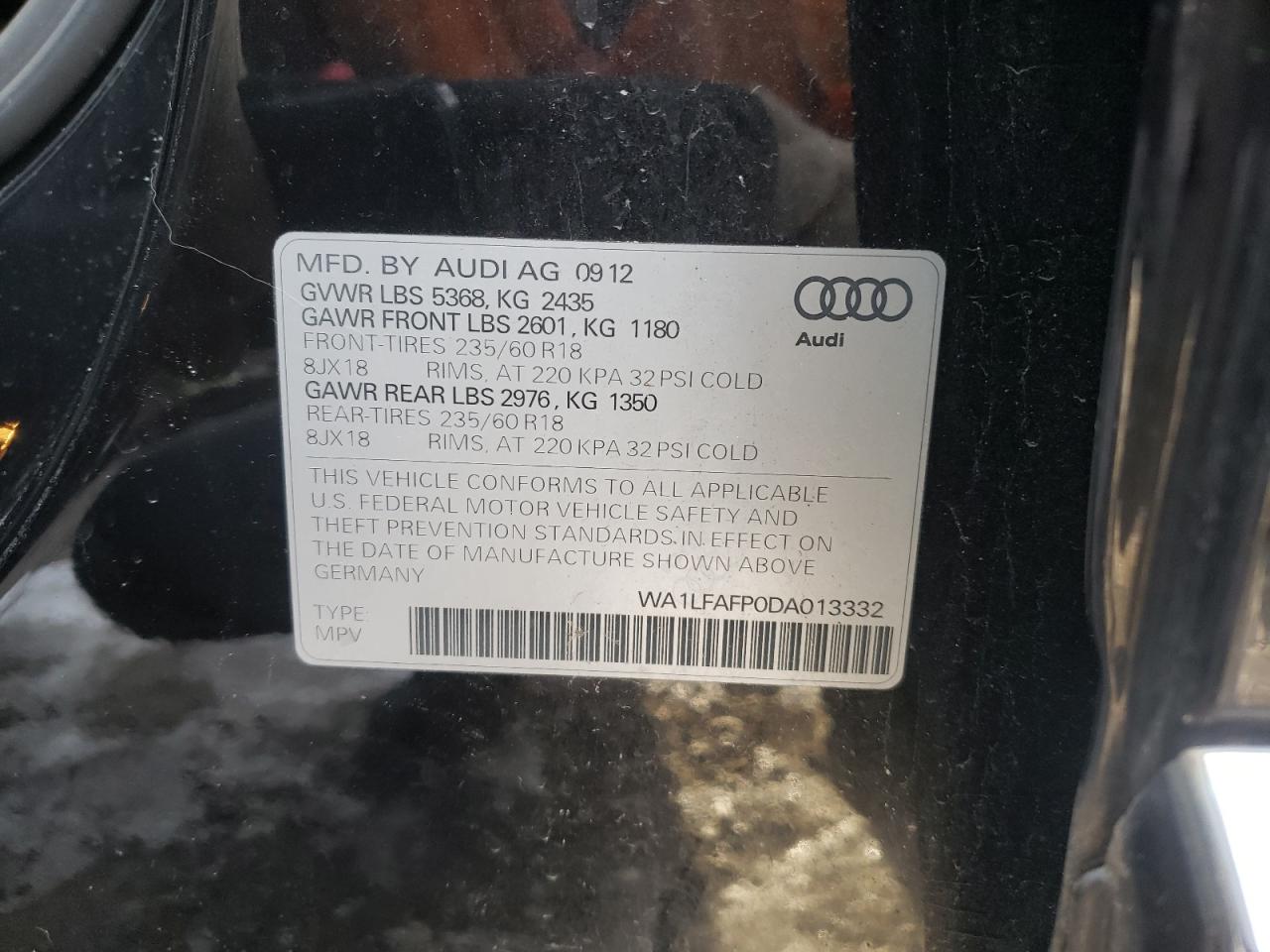 Photo 10 from auction – 2013 AUDI Q5 PREMIUM with VIN WA1LFAFP0DA013332