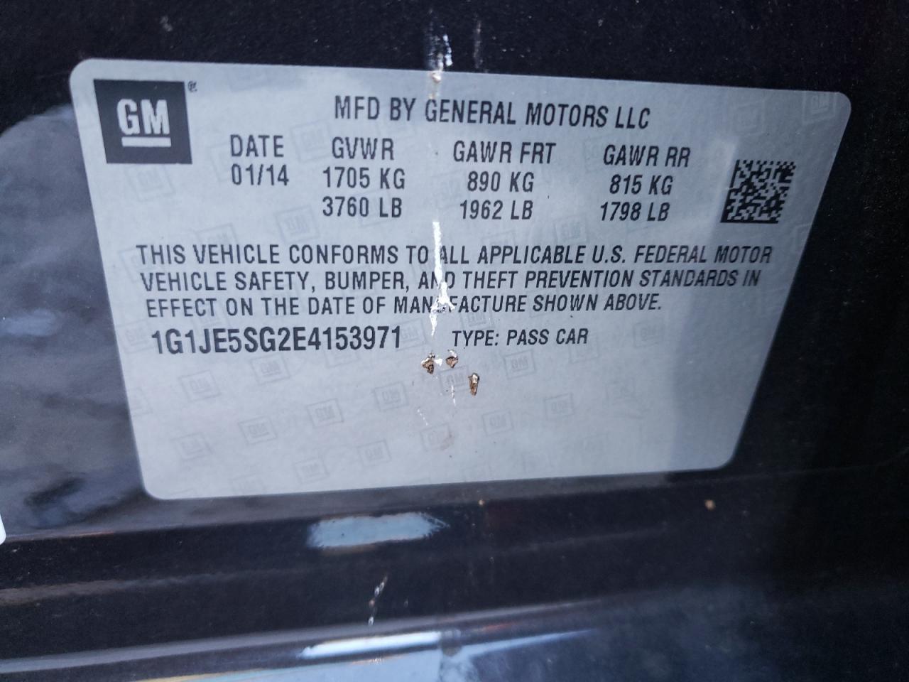 Photo 10 from auction – 2014 CHEVROLET SONIC LTZ with VIN 1G1JE5SG2E4153971