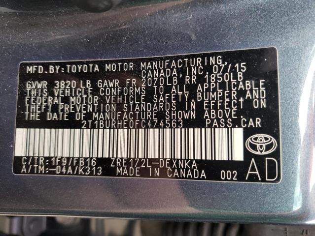 Photo 10 from auction – 2015 TOYOTA COROLLA L with VIN 2T1BURHE0FC474563