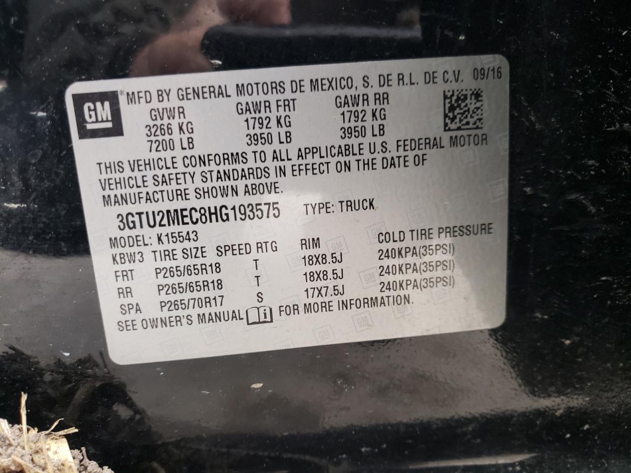 Photo 10 from auction – 2017 GMC SIERRA K15 with VIN 3GTU2MEC8HG193575