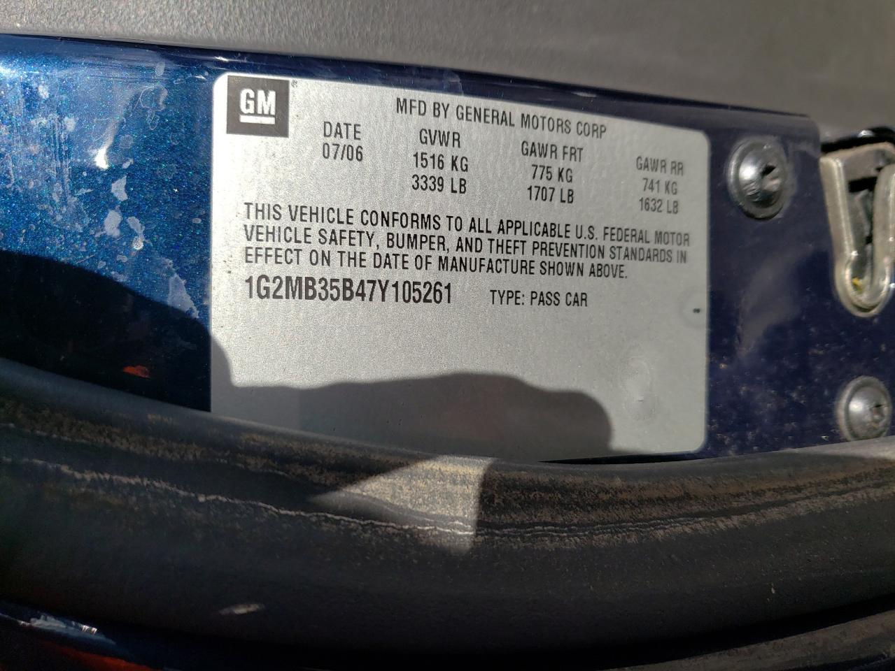 Photo 10 from auction – 2007 PONTIAC SOLSTICE with VIN 1G2MB35B47Y105261