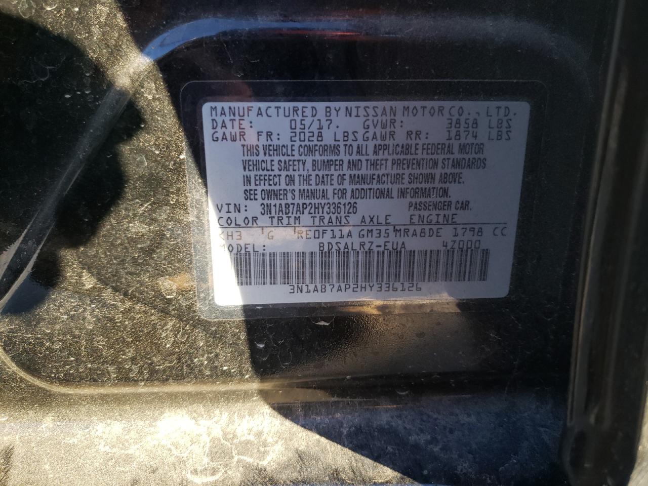 Photo 10 from auction – 2017 NISSAN SENTRA S with VIN 3N1AB7AP2HY336126