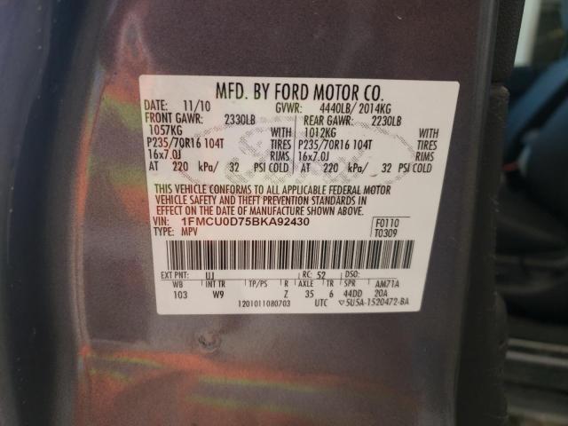 Photo 10 from auction – 2011 FORD ESCAPE XLT with VIN 1FMCU0D75BKA92430