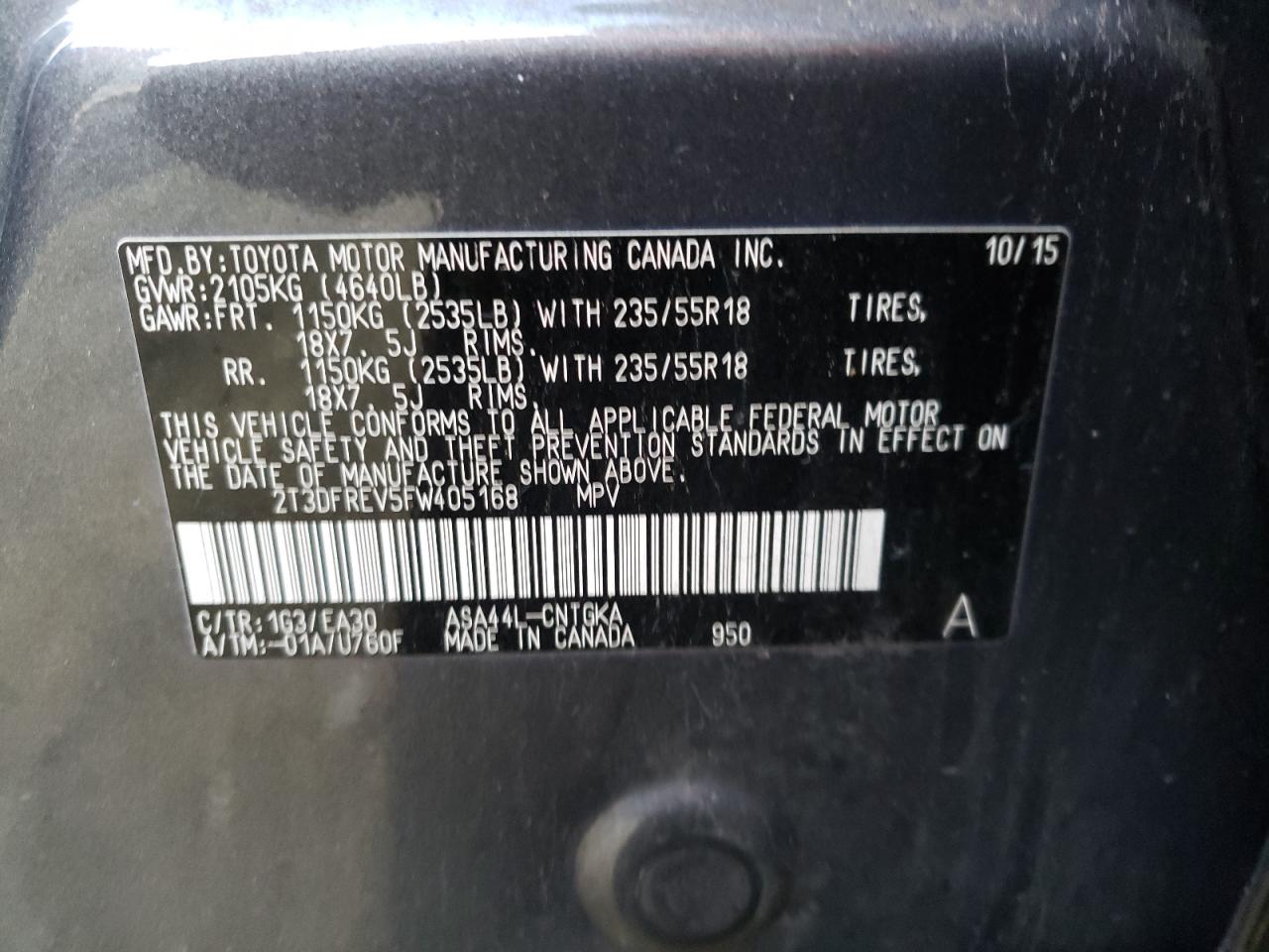 Photo 10 from auction – 2015 TOYOTA RAV4 LIMIT with VIN 2T3DFREV5FW405168