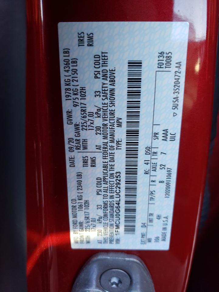 Photo 10 from auction – 2020 FORD ESCAPE SE with VIN 1FMCU0G64LUC29253