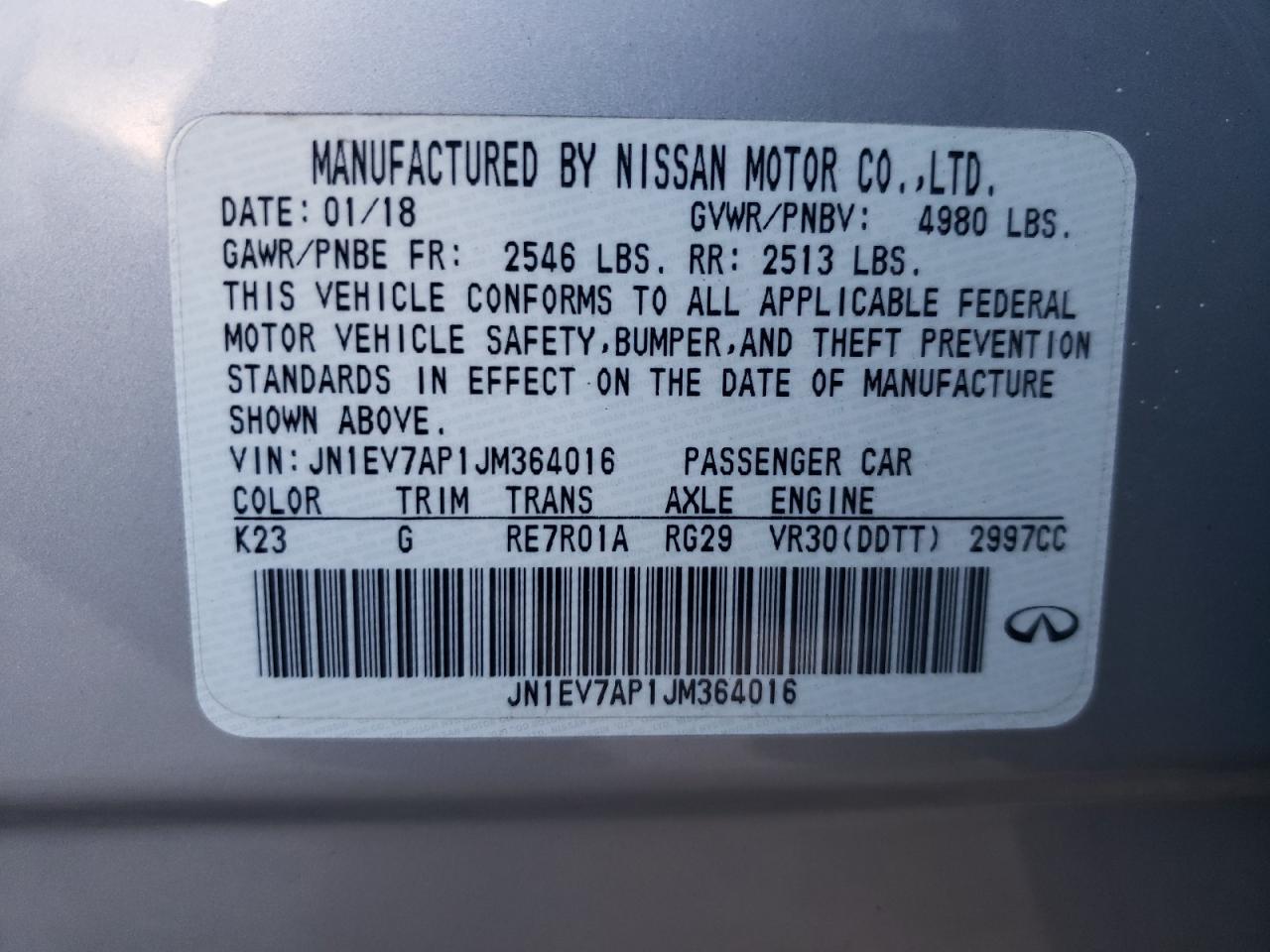Photo 10 from auction – 2018 INFINITI Q50 LUXE with VIN JN1EV7AP1JM364016