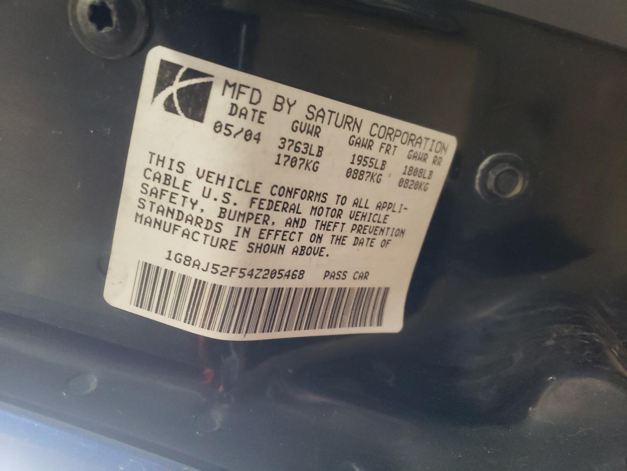 Photo 10 from auction – 2004 SATURN ION LEVEL with VIN 1G8AJ52F54Z205468